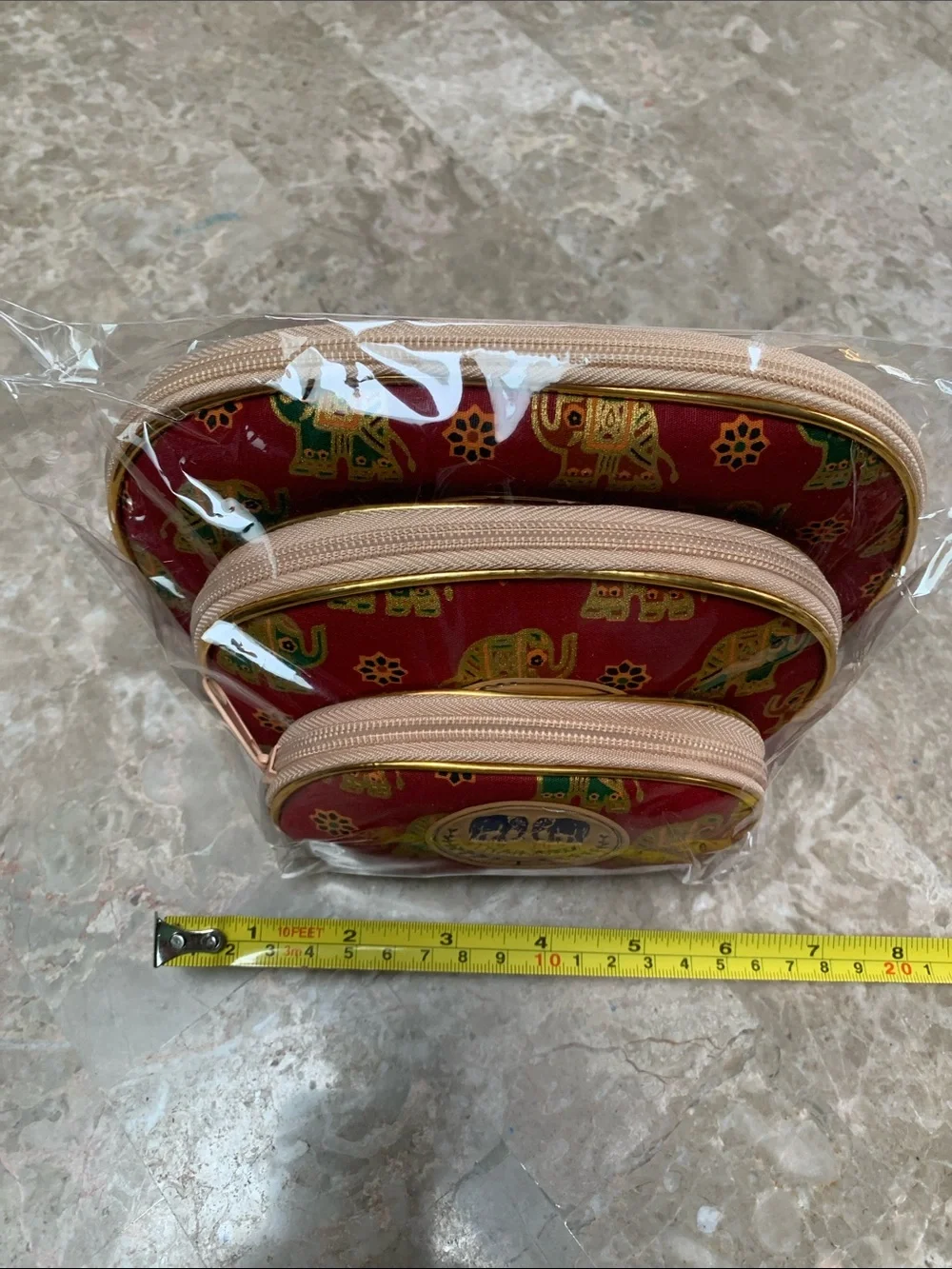 Fashion Red Elephant Print Cosmetic Pouch Set - 3 Pack. Brand new in the bag.
